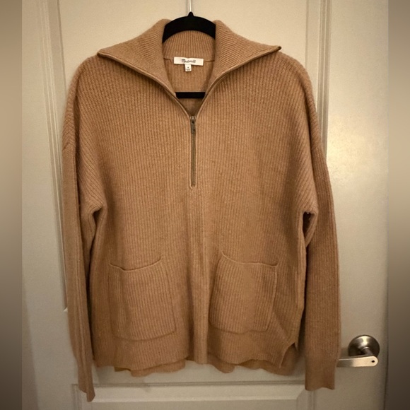 Madewell Sweaters - Madewell Ribbed Tan Zip-Up Wool Blend Sweater | Size Medium